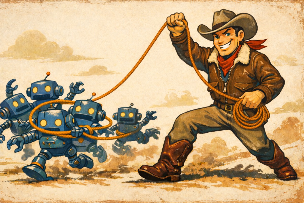 Cowboy wrangling robots with a lariat - novel AI workflow patterns